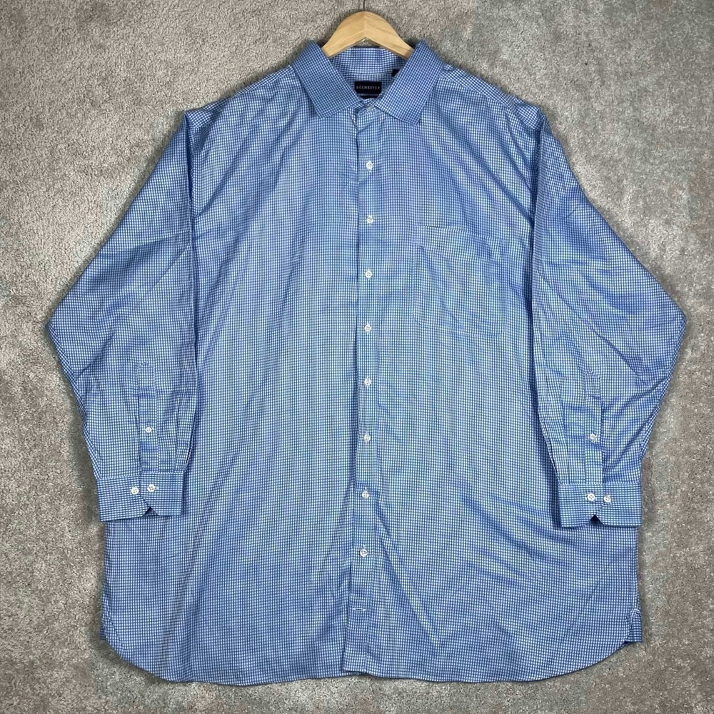 Rochester Mens Button Down Shirt Blue Gingham Egyptian Cotton Non-Iron 20 36/37